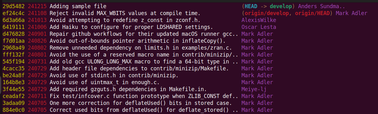 zlib gitlog color